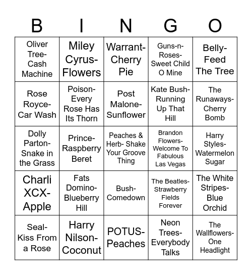 Radio Bingo Green Thumb Bingo Card