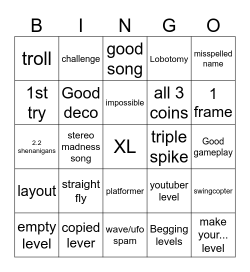GD recent tab Bingo Card