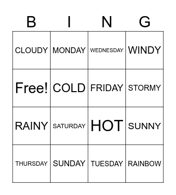 Weather Bingo Card