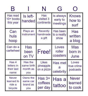 ICE BREAKER BINGO - Find someone who... Bingo Card