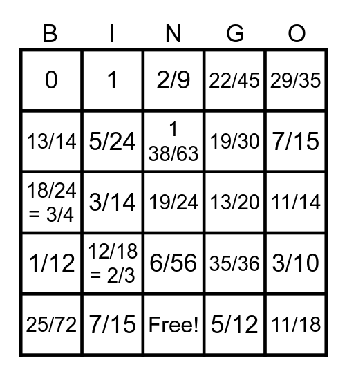 Subtracting Fractions with Unlike Denominators Bingo Card