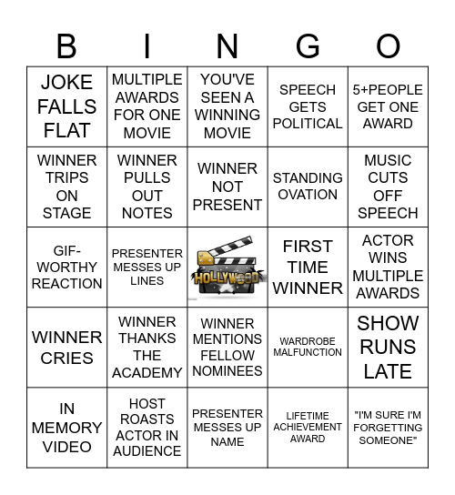 Hollywood Bingo Card