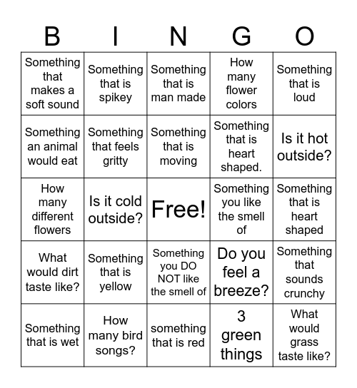 5 Senses Outside Bingo Card