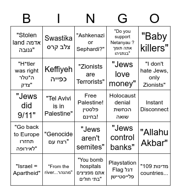 Allah is a Zionist Bingo Card