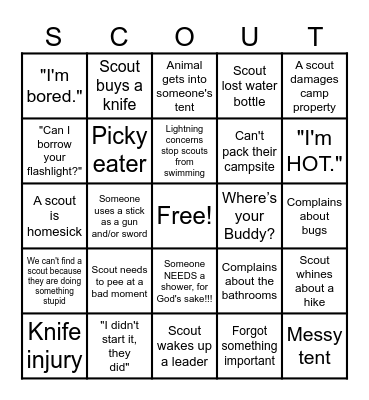 Summer Camp Bingo Card