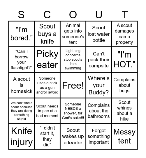 Summer Camp Bingo Card