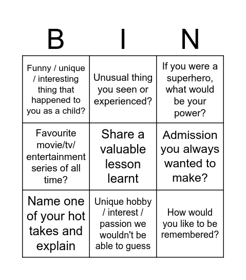 Untitled Bingo Card