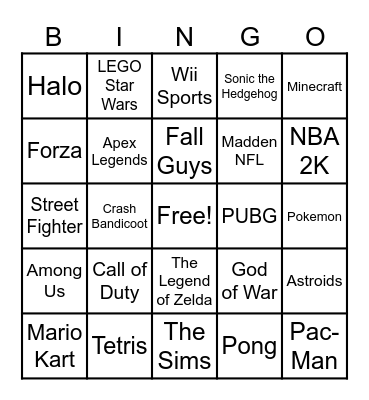 Video Game Bingo Card
