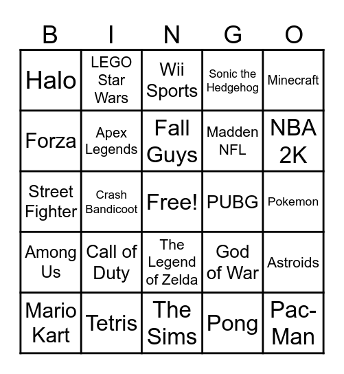 Video Game Bingo Card