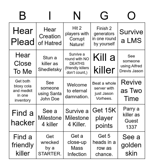 Forsaken Bingo Card