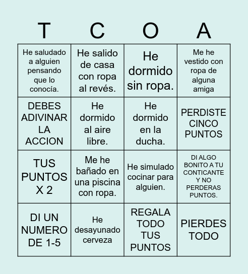 YO NUNCA, NUNCA HE ... Bingo Card
