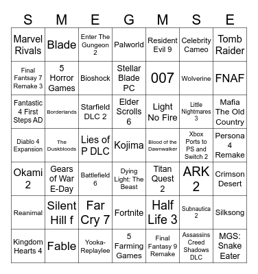 Summer Games Fest Bingo Card