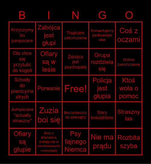 HORROR Bingo Card
