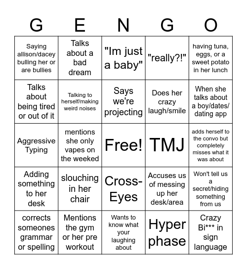 Gen Bingo Card