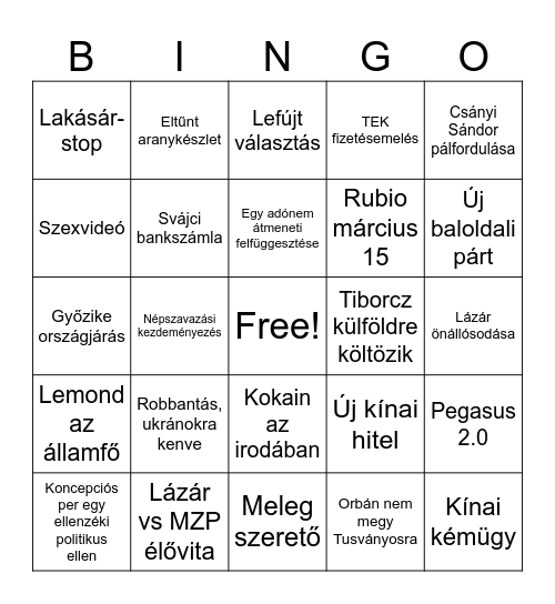 Választási bingó'26 Bingo Card