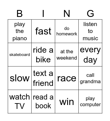 FREE TIME Bingo Card