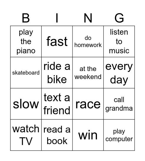 FREE TIME Bingo Card
