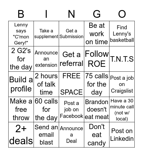 NRM Bingo Card