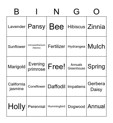 Annual and Perennials BINGO Card