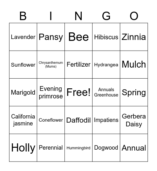 Annual and Perennials BINGO Card