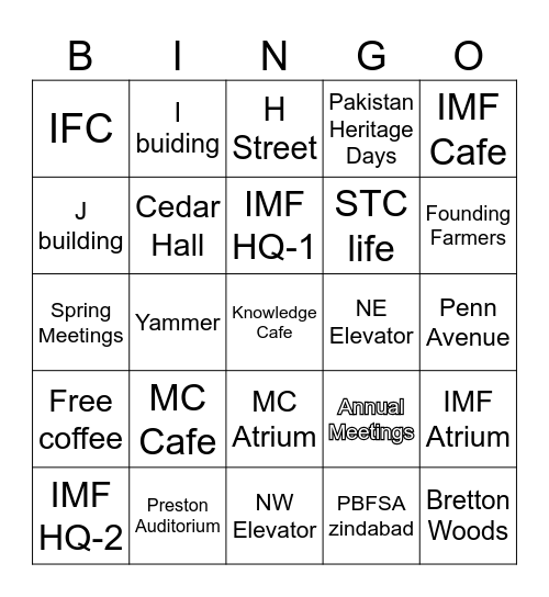 WBG-IMF Bingo Card
