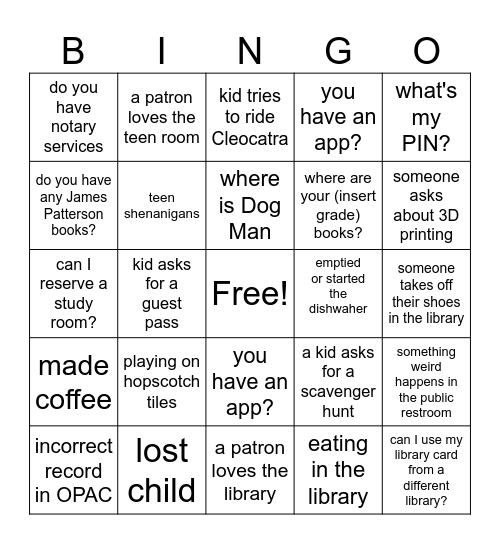 Library Bingo Card