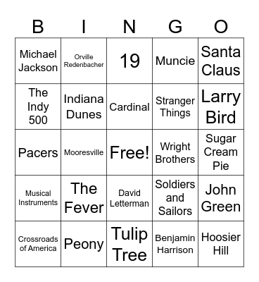 Indiana Bingo Card