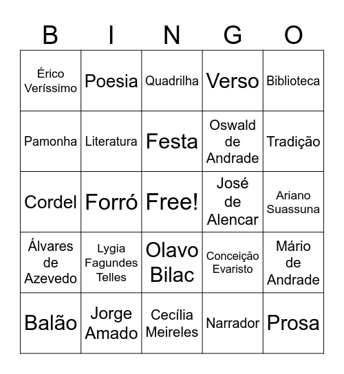 Bingo Literário Bingo Card