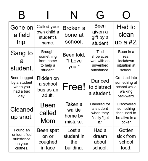 SE Paraprofessional BINGO Card