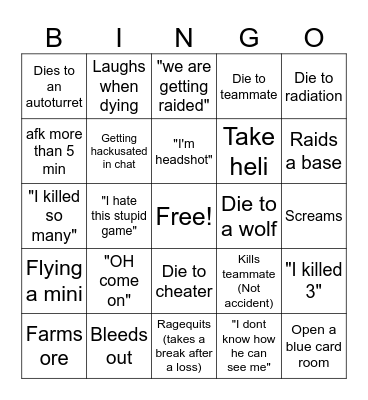 Lee playing rust Bingo Card