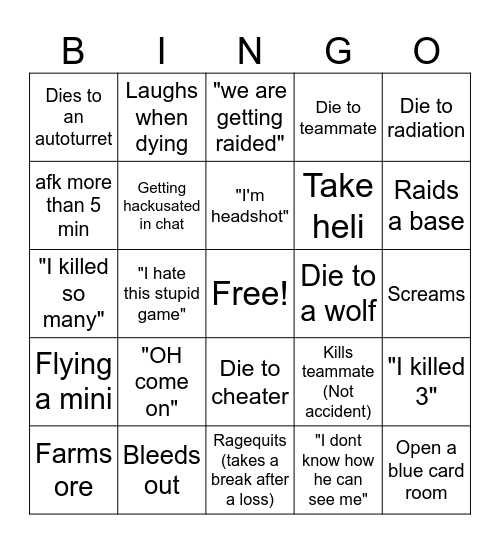 Lee playing rust Bingo Card
