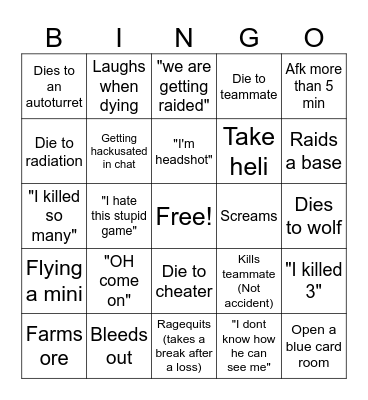 Lee playing rust Bingo Card
