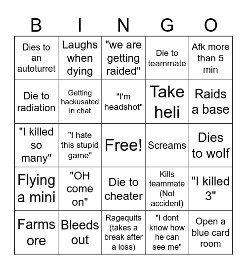 Lee playing rust Bingo Card