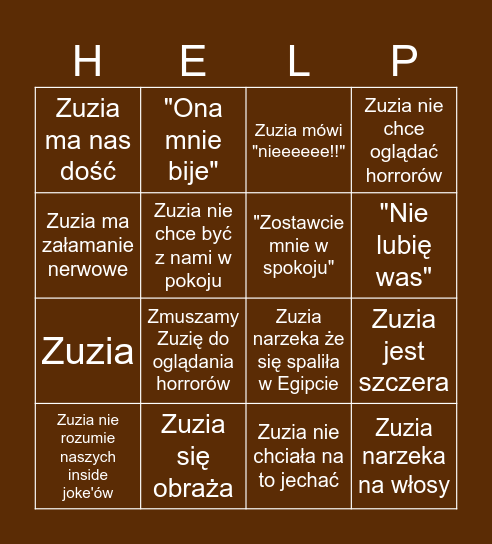 ZUZIA BINGO Card