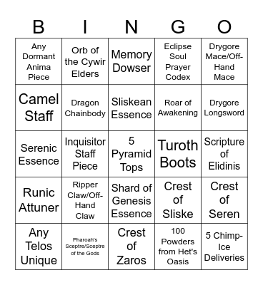 Desert Bingo Card