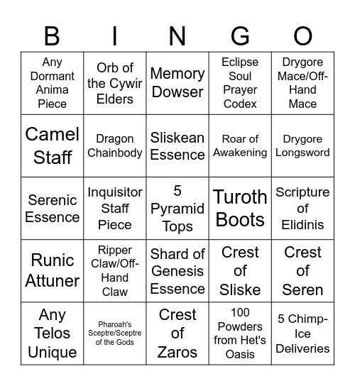 Desert Bingo Card