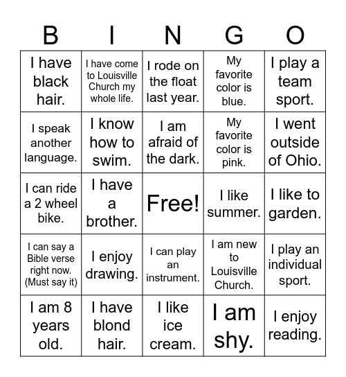 Name Bingo Card