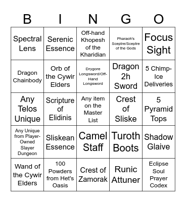 Desert Bingo Card
