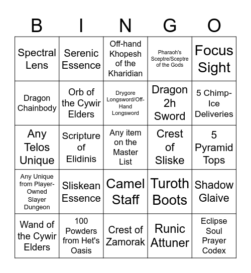 Desert Bingo Card