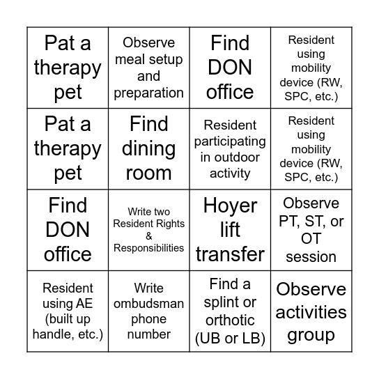 SNF FWI Bingo Card