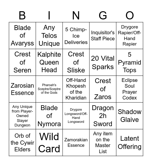 Desert Bingo Card
