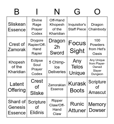 Desert Bingo Card