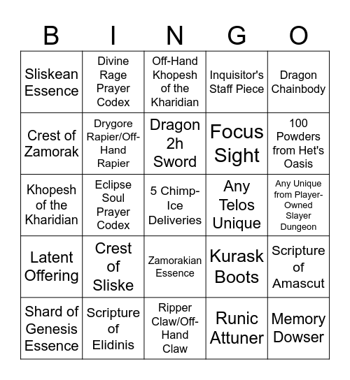 Desert Bingo Card