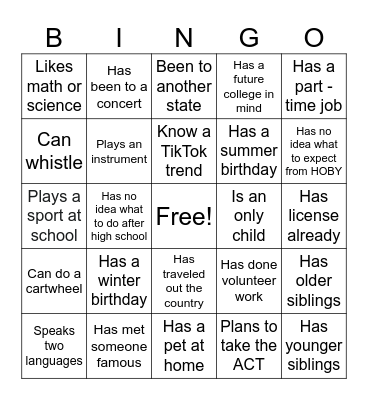 Hoby Bingo Card