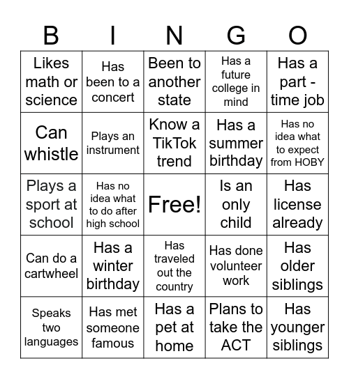 Hoby Bingo Card