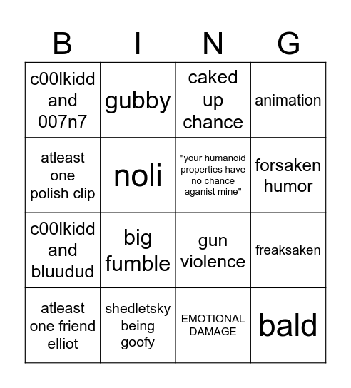 forsaken tiktok bingo Card
