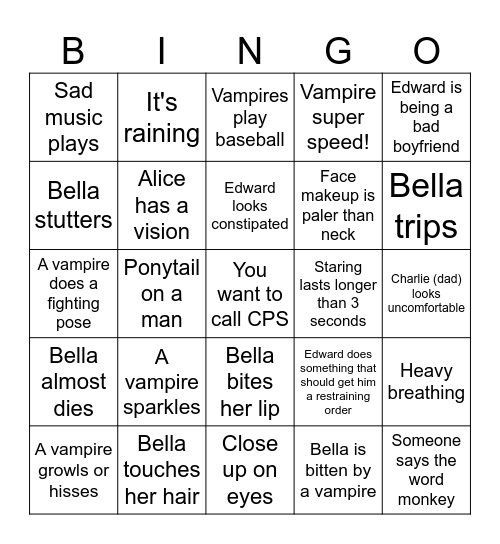 Twilight BINGO Card