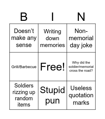 Memorial Day Jokes Bingo Card