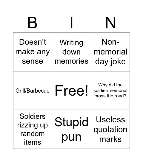 Memorial Day Jokes Bingo Card