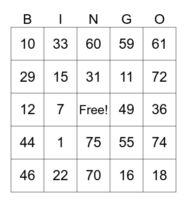 IT Game1time Bingo Card